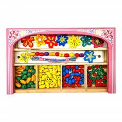 Jucarii Lemn - Set de margele din lemn, joc creativ si educativ, roz