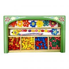 Jucarii Lemn - Set de margele din lemn, joc creativ si educativ, verde