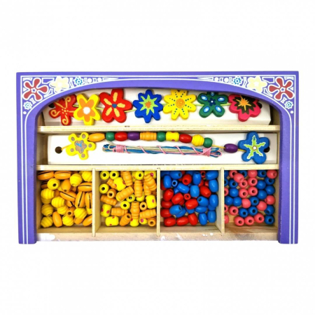 Jucarii Lemn - Set de margele din lemn, joc creativ si educativ, mov