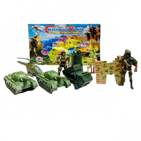 Figurine - Set militar cu harta, soldati si vehicule militare, 12 piese, verde