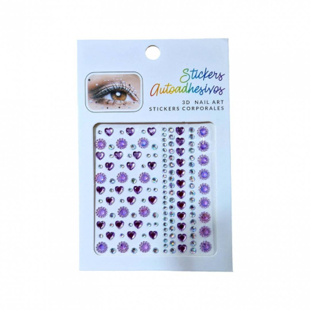 Diverse - sticker cristale autoadezive, inima, floare, 150 strasuri, mov