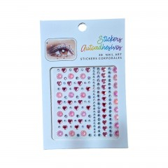 Diverse - sticker cristale autoadezive, inima, floare, 150 strasuri, roz