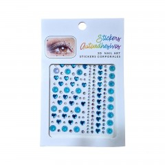 Diverse - sticker cristale autoadezive, inima, floare, 150 strasuri, bleu