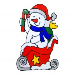 Craciun - Sticker de Craciun refolosibil, din silicon, om de zapada cu sanie, 35 cm