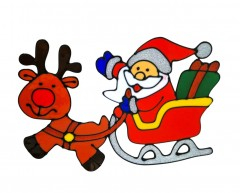 Craciun - Sticker de Craciun refolosibil, din silicon, Mos Craciun cu sanie, 35 cm