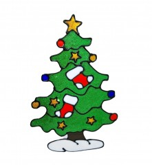 Craciun - Sticker de Craciun refolosibil, din silicon, brad impodobit, 35 cm
