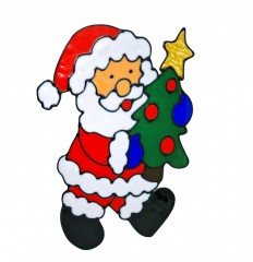 Craciun - Sticker de Craciun refolosibil, din silicon, Mos Craciun cu brad, 35 cm