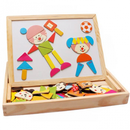 Jucarii Lemn - tabla magnetica cu doua fete, puzzle magnetic, distractie in parc