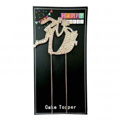 Petrecere - topper tort cu miri, decoratiune acrilica cu cristale pentru nunta, argintiu, 19 cm