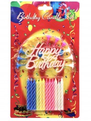 Petrecere - lumanari aniversare pentru tort cu mesajul Happy Birthday, set 12 buc