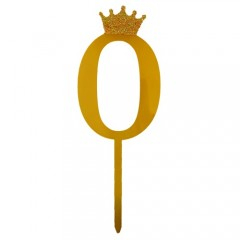 Petrecere - topper tort, decoratiune acrilica cu efect de oglinda, auriu, 19 cm, cifra 0