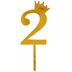 Petrecere - topper tort, decoratiune acrilica cu efect de oglinda, auriu, 19 cm, cifra 2