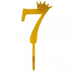 Petrecere - topper tort, decoratiune acrilica cu efect de oglinda, auriu, 19 cm, cifra 7
