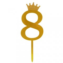 Petrecere - topper tort, decoratiune acrilica cu efect de oglinda, auriu, 19 cm, cifra 8