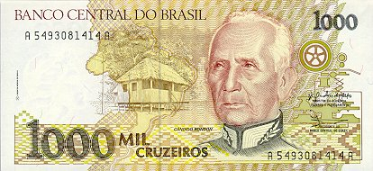 BRAZILIA 1000 cruzeiros 1991, Cándido Rondón, necirculata [2]