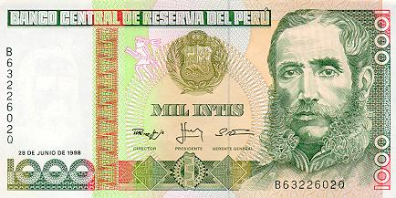 PERU 1000 intis 1988, Maresalul Andrés Avelino Cáceres, necirculata [1]