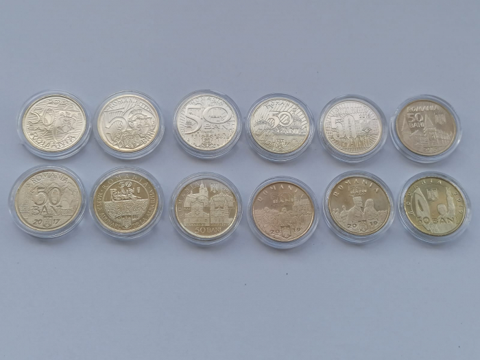Romania, set 12 monede comemorative 50 bani 2010-2019, necirculate [2]