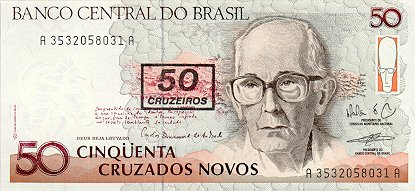 Brazilia, 50 Cruzeiros overprint 50 Cruzados Novos 1990, necirculata [1]