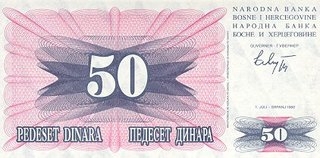 BOSNIA & HERTEGOVINA, 50 Dinari 1992, necirculata [1]