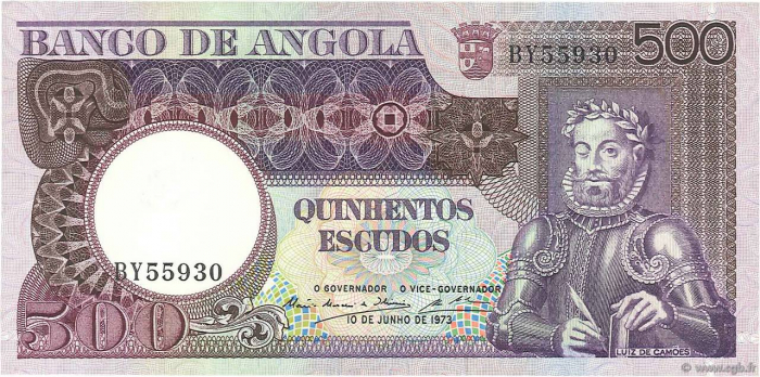 Angola 500 Escudos 1973, Luiz de Camões, necirculata [1]