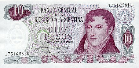 Argentina 10 Pesos 1976, Generalul Manuel Belgrano, necirculata [1]