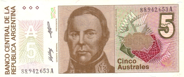 ARGENTINA 5 australes 1989, Justo José de Urquiza, necirculata [1]