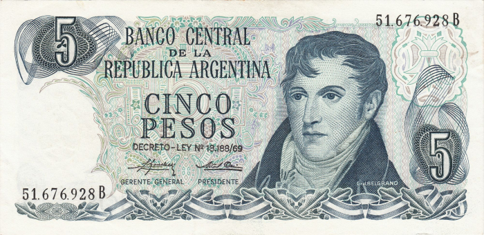 ARGENTINA 5 pesos 1974, necirculata [1]