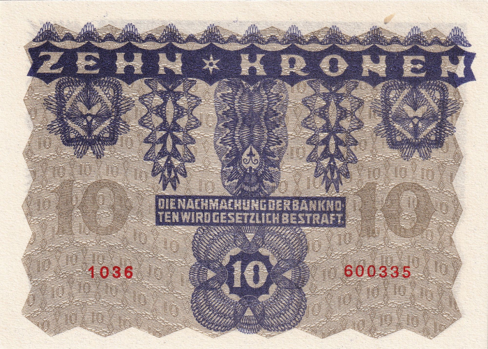 Austria 10 coroane 1922, aproape necirculata [2]