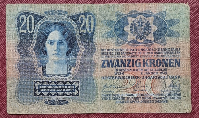Austro-Ungaria, 20 coroane 1913, circulata [2]