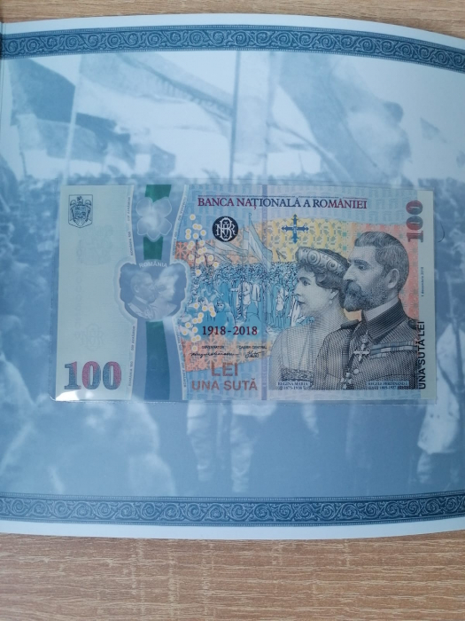 Romania 100 lei 2018, seria 5200, Bancnota aniversara, Centenarul Marii Uniri [2]