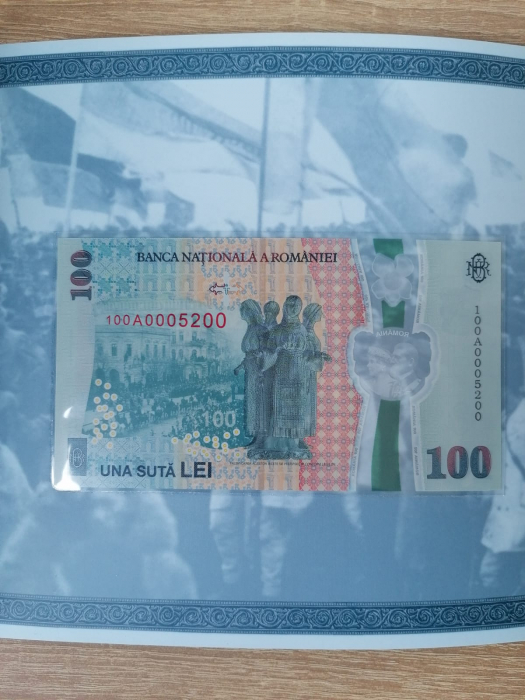 Romania 100 lei 2018, seria 5200, Bancnota aniversara, Centenarul Marii Uniri [3]