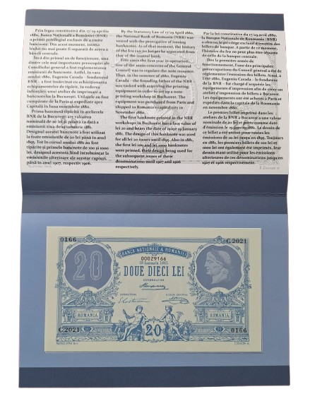 Bancnota Romania 20 lei 2021, replica BNR din polimer dupa 20 lei 1881 [1]