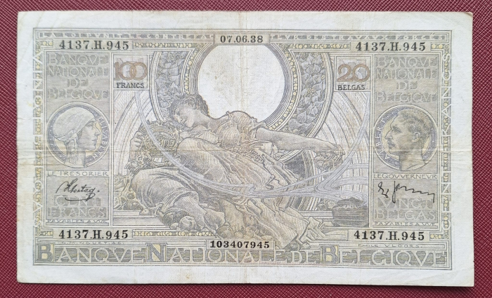 Belgia 20 Franci 1938, circulata [2]