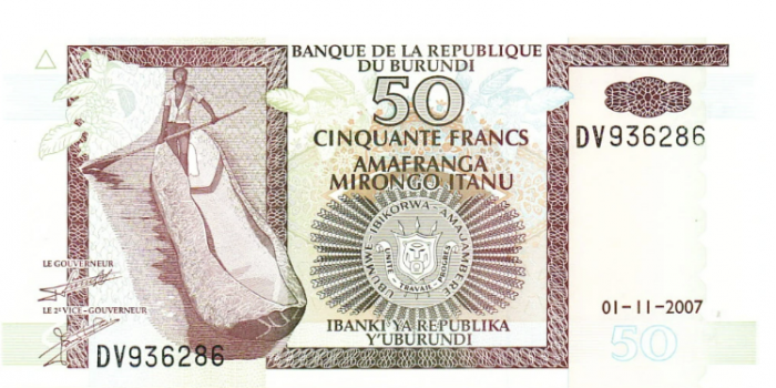 Burundi 50 Franci 2007, hipopotam, necirculata [2]