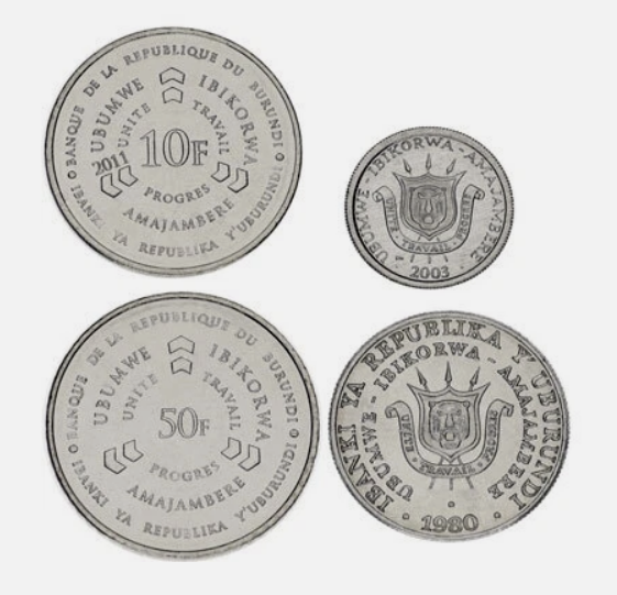 Burundi set 4 monede 1980-2011: 1, 5, 10, 50 franci, UNC [2]