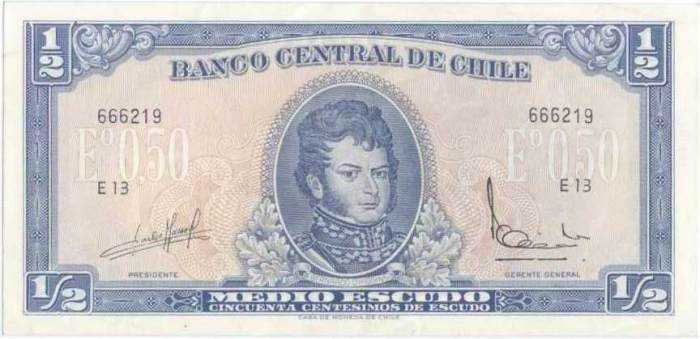 Chile 1/2 Escudo 1970-1973, Bernardo O’Higgins, necirculata [2]