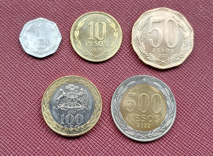 Chile set 5 monede 2004-2022: 1,10,50,100,500 Pesos, necirculate [2]