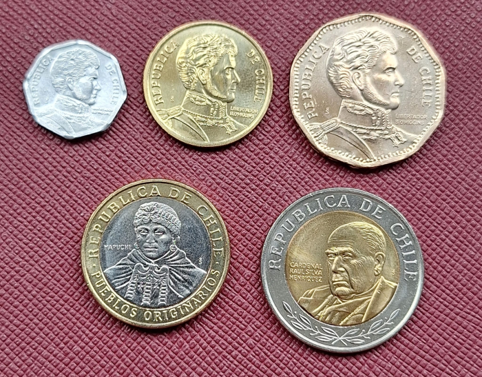 Chile set 5 monede 2004-2022: 1,10,50,100,500 Pesos, necirculate [1]