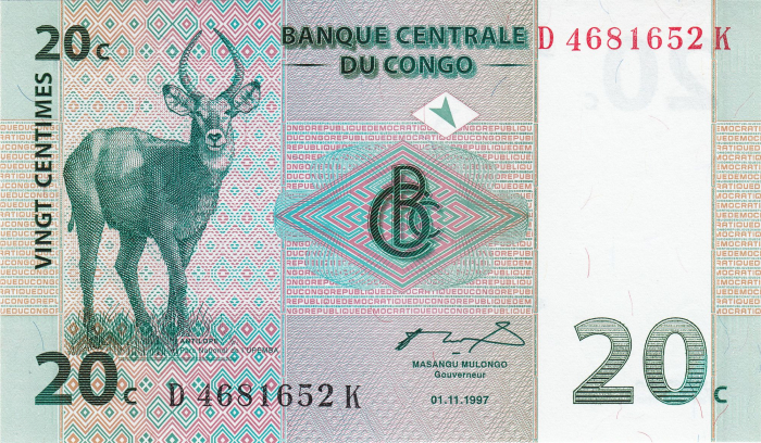 CONGO 20 centimes 1997, necirculata [1]