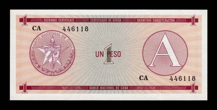 Cuba 1 Peso 1985 - Cerificat valutar, Seria A, necirculat [2]