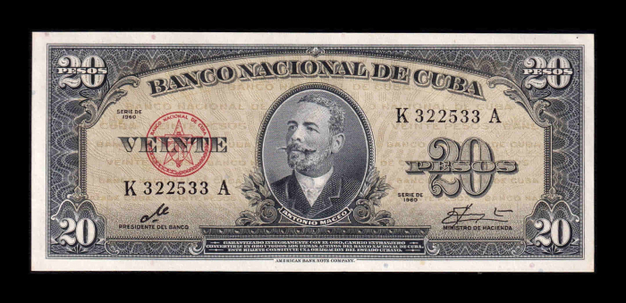 Cuba 20 Pesos Antonio Maceo 1960, aproape necirculata [1]