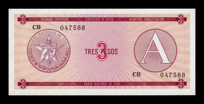 Cuba 3 Pesos 1985 - Cerificat valutar, Seria A, necirculat [2]