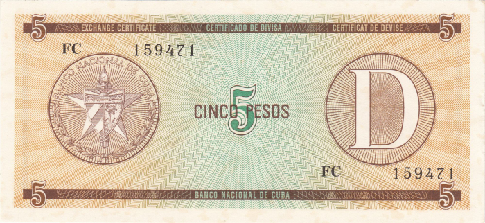 Cuba 5 Pesos 1985 - Cerificat valutar, Seria D, necirculat [2]