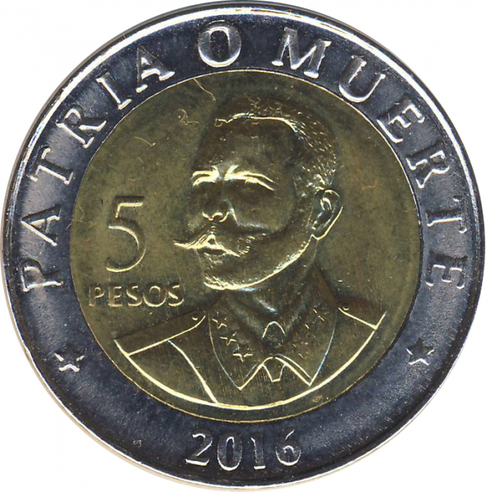 Cuba 5 Pesos Antonio Maceo 2018, aproape necirculata [1]