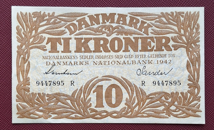 Danemarca 10 coroane 1942, rara, aproape necirculata [2]