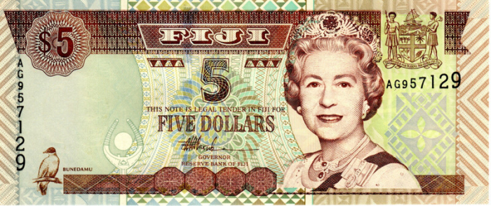Fiji 5 Dolari 2002, bancnota Regina Elisabeta II, necirculata [1]