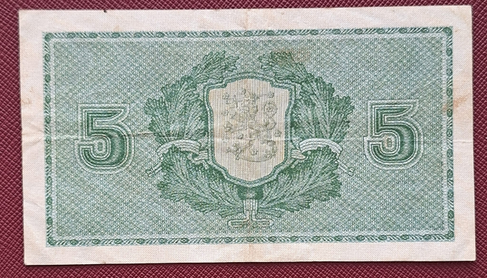 Finlanda 5 markkaa 1922, aproape necirculata [2]