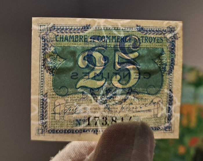Franta - Troyes - 25 Centimes 1926, necirculata, cu filigran [2]