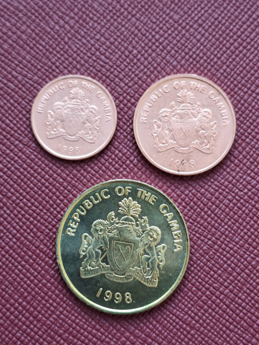 Gambia set 3 monede 1998: 1,5,10 Bututs, UNC [2]