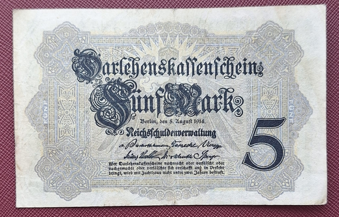 Germania 5 mark 1914, circulata, stare buna [2]